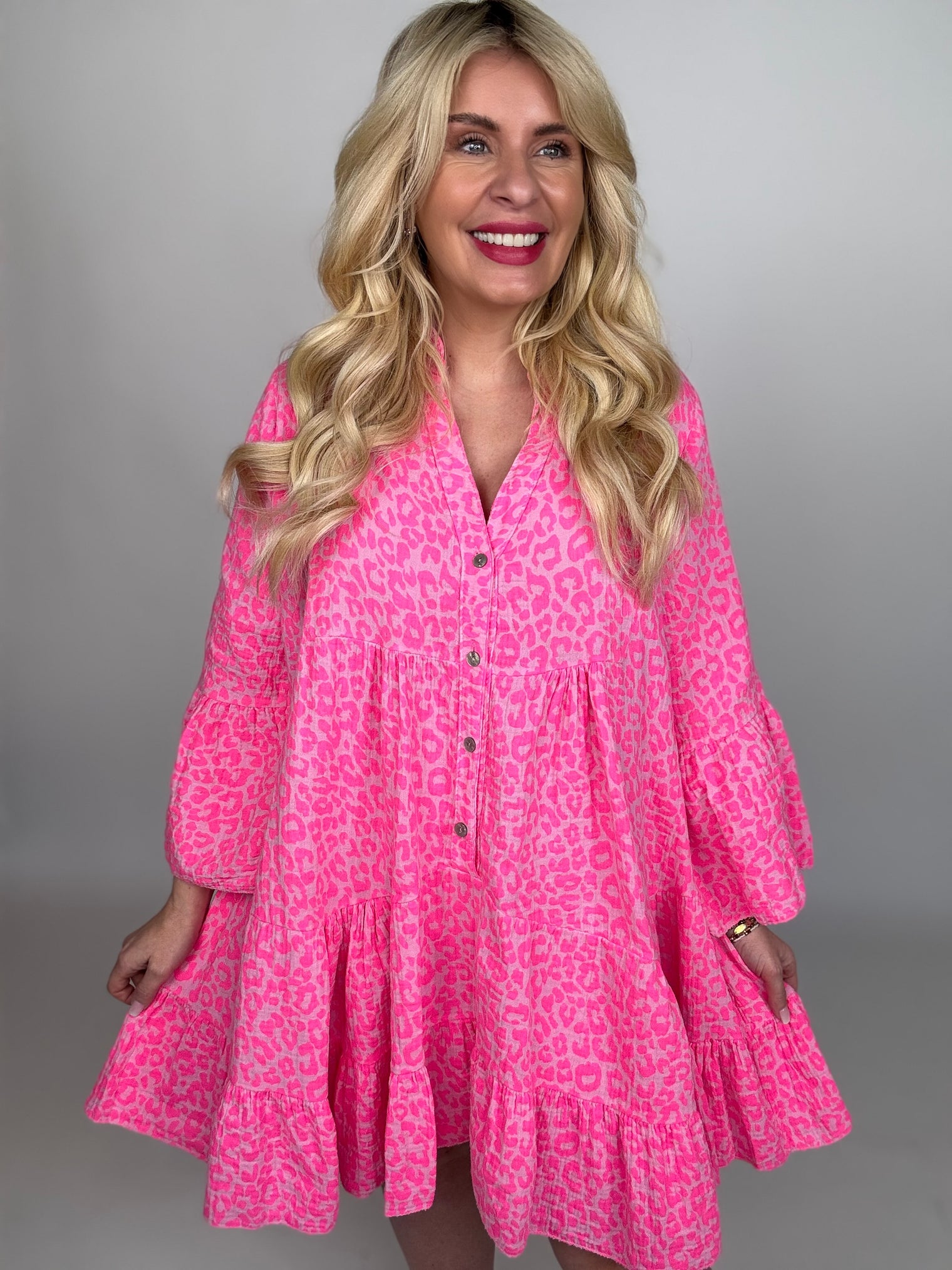 Musselin Kleid kurz rosa LEO LOVER hot pink