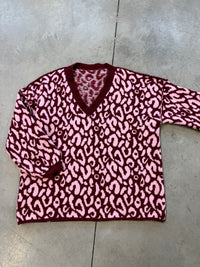 Cozy Strickpullover im angesagten Leo Muster burgundy/rosa