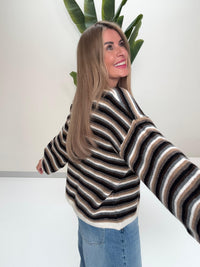 Kuschel Strickjacke mit Knopfleiste schwarz/grau/weiß/camel