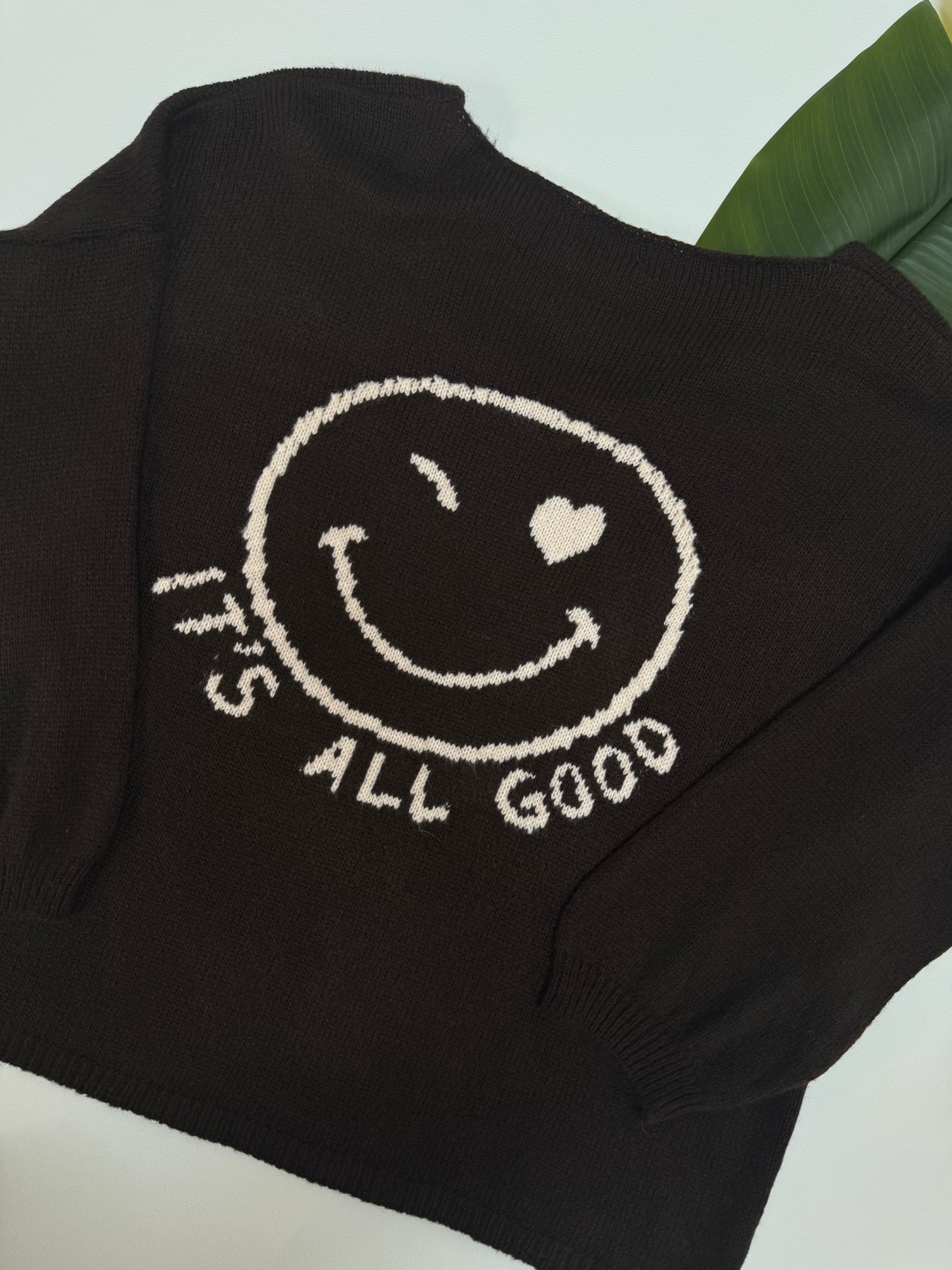 Oversize Strickpullover mit Smiley&Rückenprint dark chocolate/creme