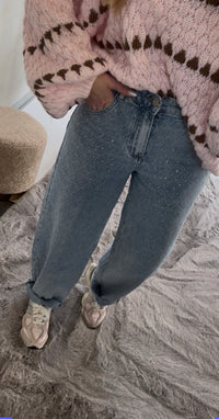 Stretch Mom Jeans WHITE SPAKLE