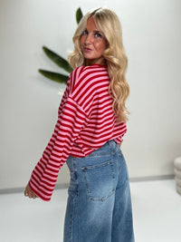 Longsleeve mit leicht ausgestelltem Ärmel STRIPES rot/pink