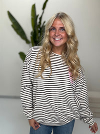 Sweater mit Rückenprint creme/coffee geringelt NAMASTE