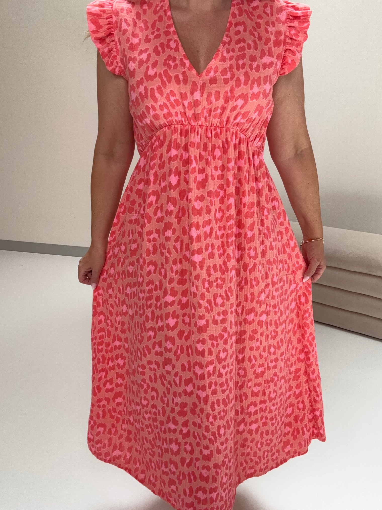 Signature Boho Musselin Kleid peach LEO POWER coral/rosa