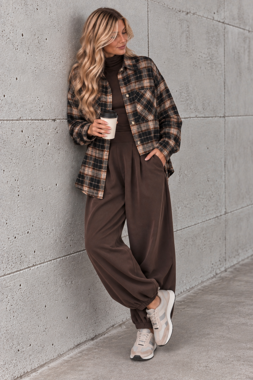 Weiches Oversize Flanellhemd kariert schwarz/creme