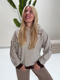 Butterstoff Hoodie creme/coffee gestreift NEW YORK
