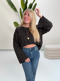 Longsleeve mit leicht ausgestelltem Ärmel dark chocolate LEO schwarz/braun