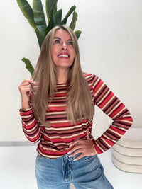 Comfy Stretchy Cashmere Langarmshirt pflaume/creme/pink/rost