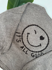 Oversize Strickpullover mit Smiley&Rückenprint taupe/dark chocolate