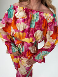 Carmen Bluse langarm FLORAL QUEEN fuchsia/mint/orange
