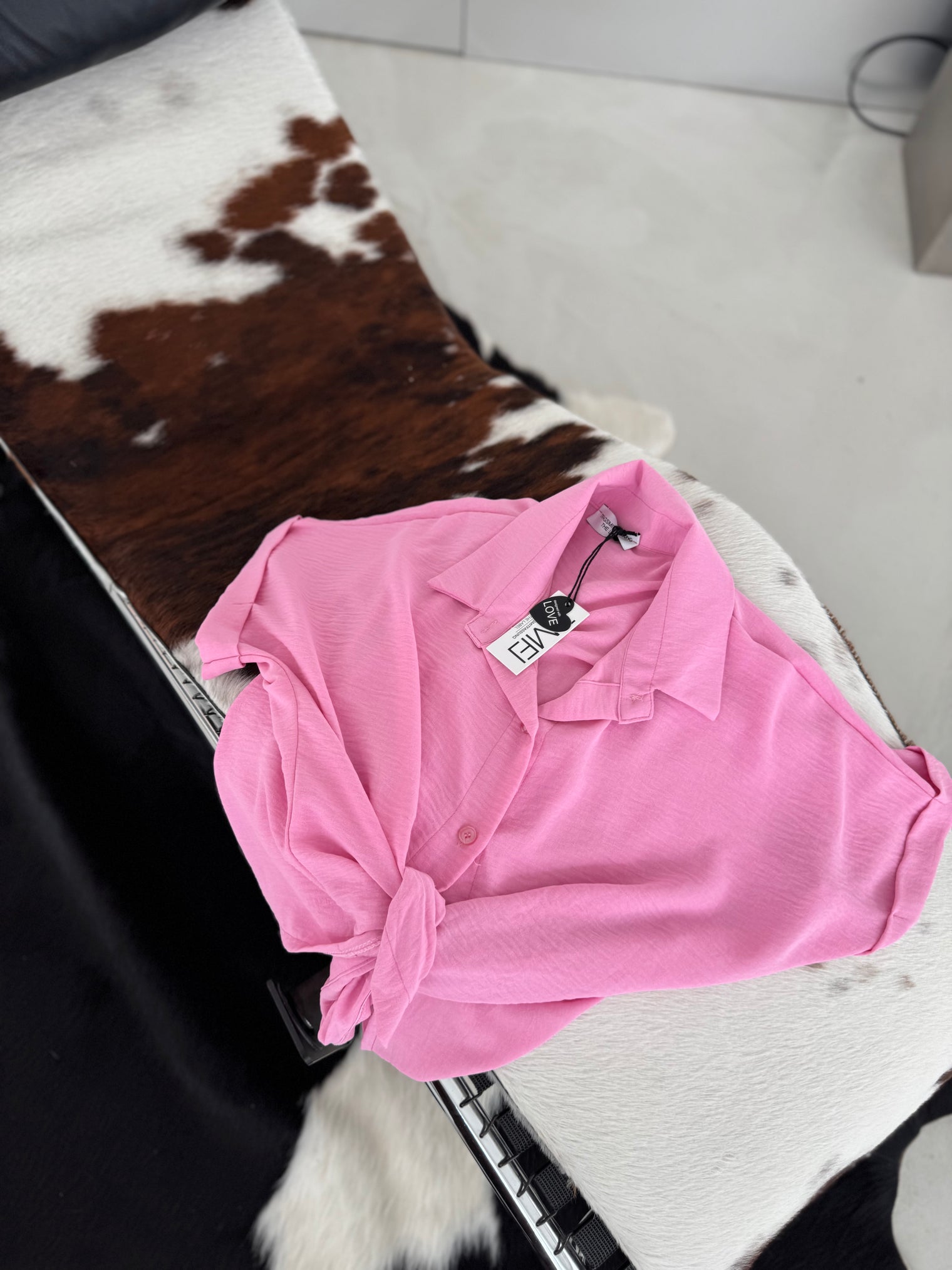 Bluse kurzarm HOT Rosa zum knoten