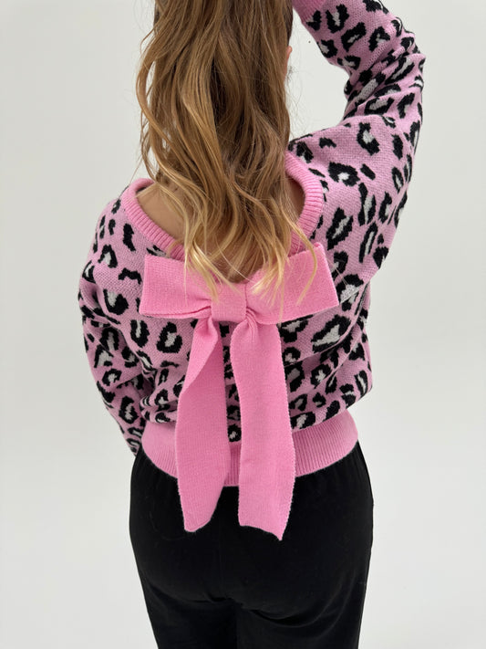 Pullover rosa leo mit rosa Schleifendetail am Rücken