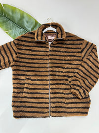 Teddy Jacke mit Reißverschluss toffee/dark chocolate gestreift