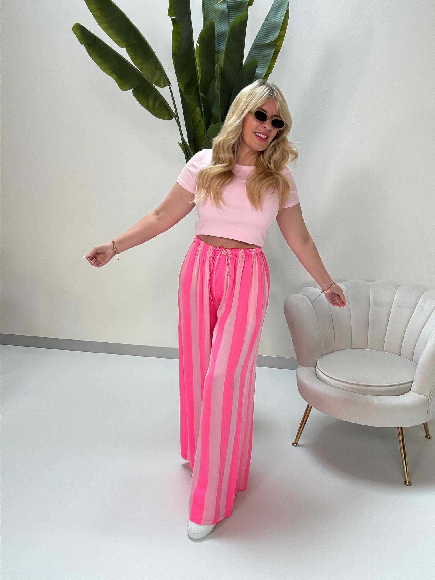 Hose mit Seide BLOCK STRIPES rosa/hot pink