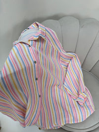 Musselin Bluse weiß COLORFUL STRIPES blau/pink/gelb/peach
