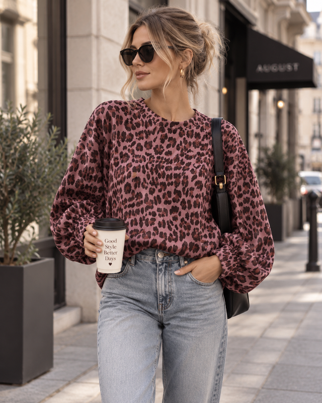 Butterstoff Pullover mit Gummizug unten zimt/schwarz LEO