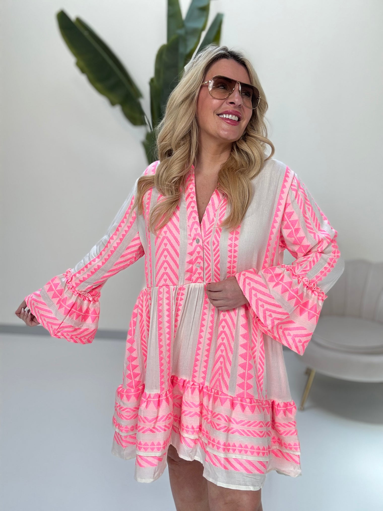 BOHO Kleid STYLE pink/weiss