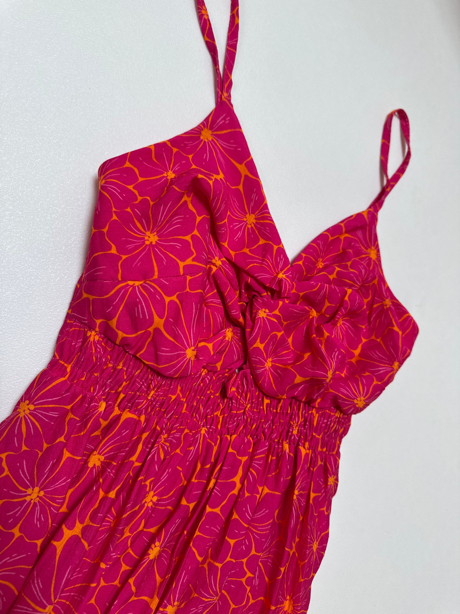 Luftiges Sommer Kleid FLORAL FEMININE mit dünnen Trägern pink/orange