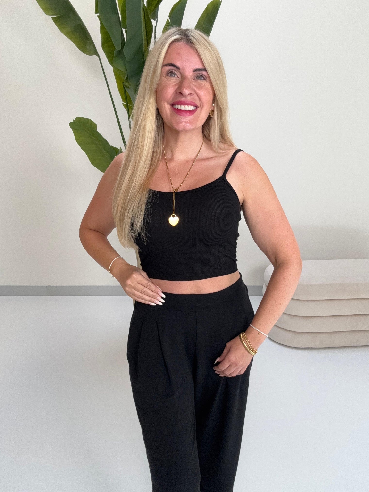 Ripp Spaghettiträger Top Cropped schwarz
