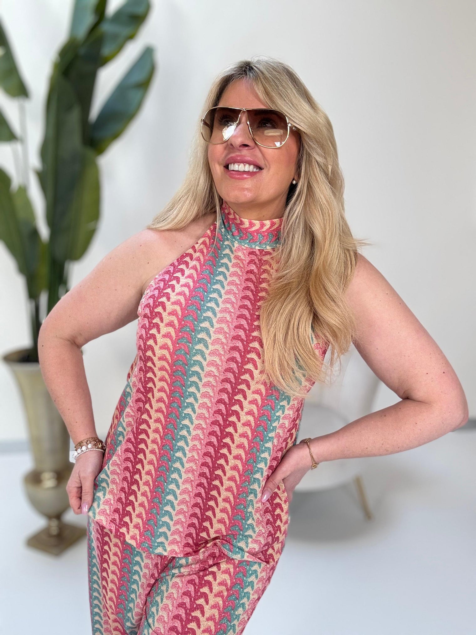 Top ELEGANT MODE rot/pink/petrol/creme