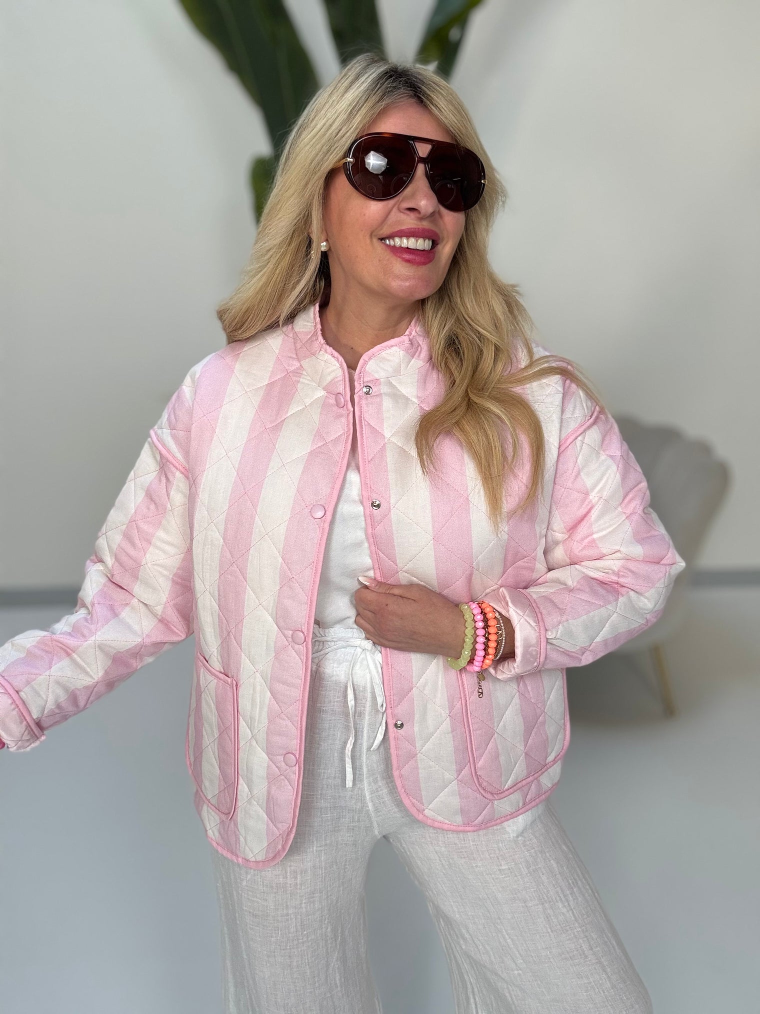 Stepp Jacke CALL ME STRIPES rosa/weiß