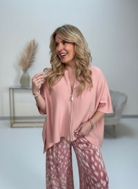 Feinstrick Jacke rosa mit Reißverschluss ELEGANT WALK