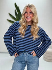 Longsleeve mit leicht ausgestelltem Ärmel STRIPES hell-/dunkelblau