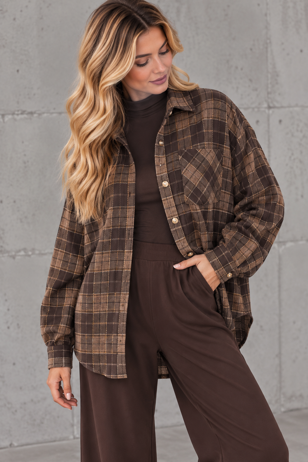 Weiches Oversize Flanellhemd kariert toffee/chocolate