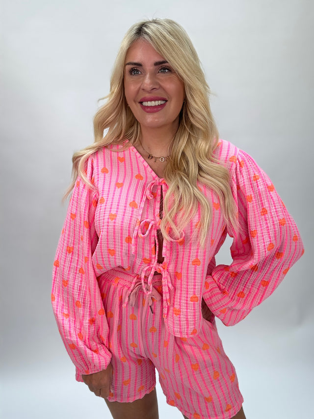 Musselin Short rosa HEART ATTACK pink I orange Herzen