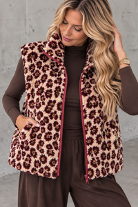 LEO Teddy Weste creme/burgundy/camel