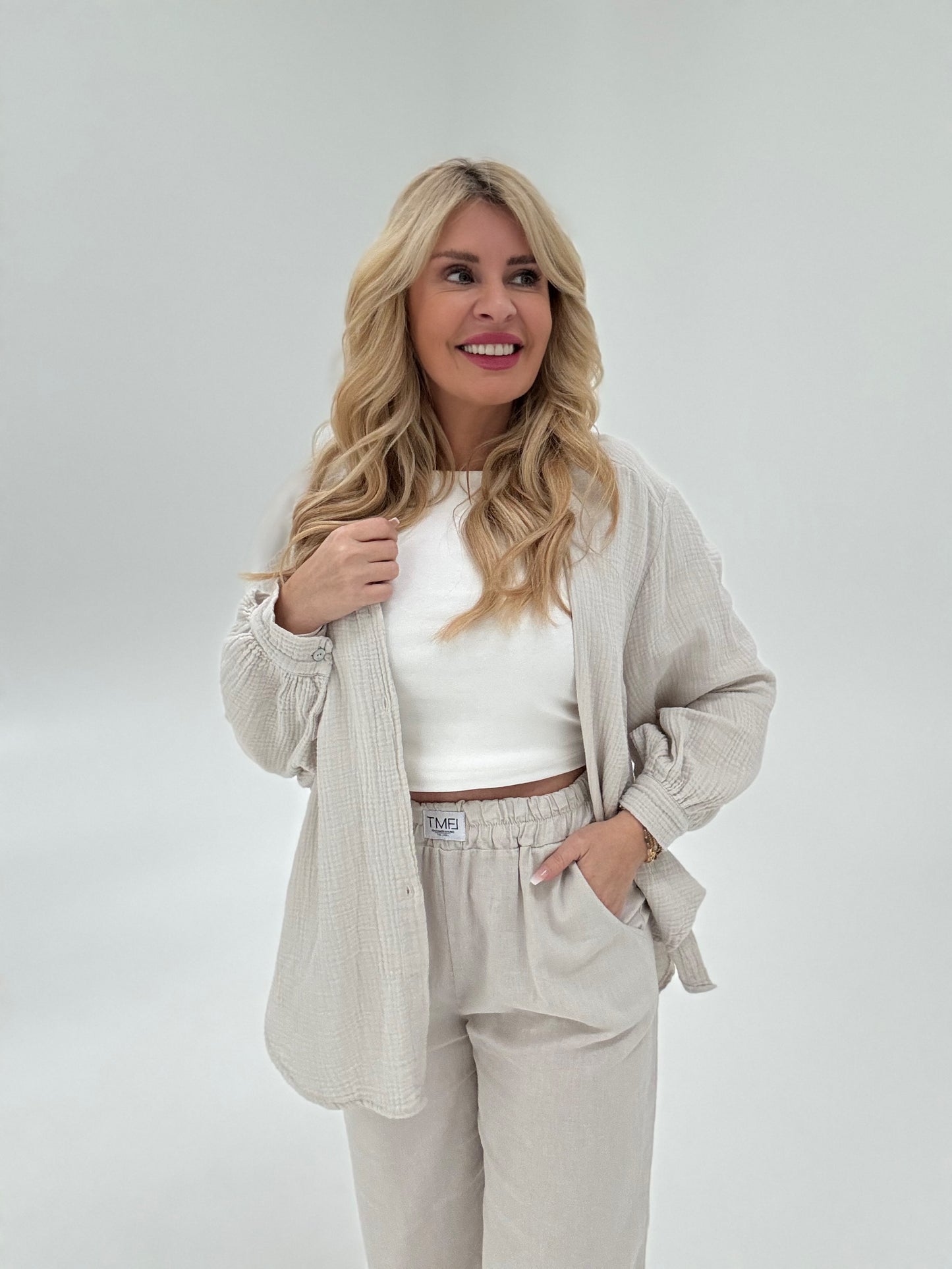 Musselin Bluse beige 100% Baumwolle