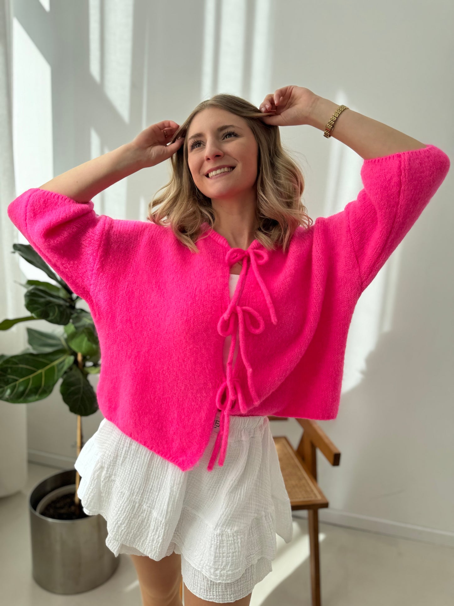 Strick Cardigan BOW LOVE hotpink