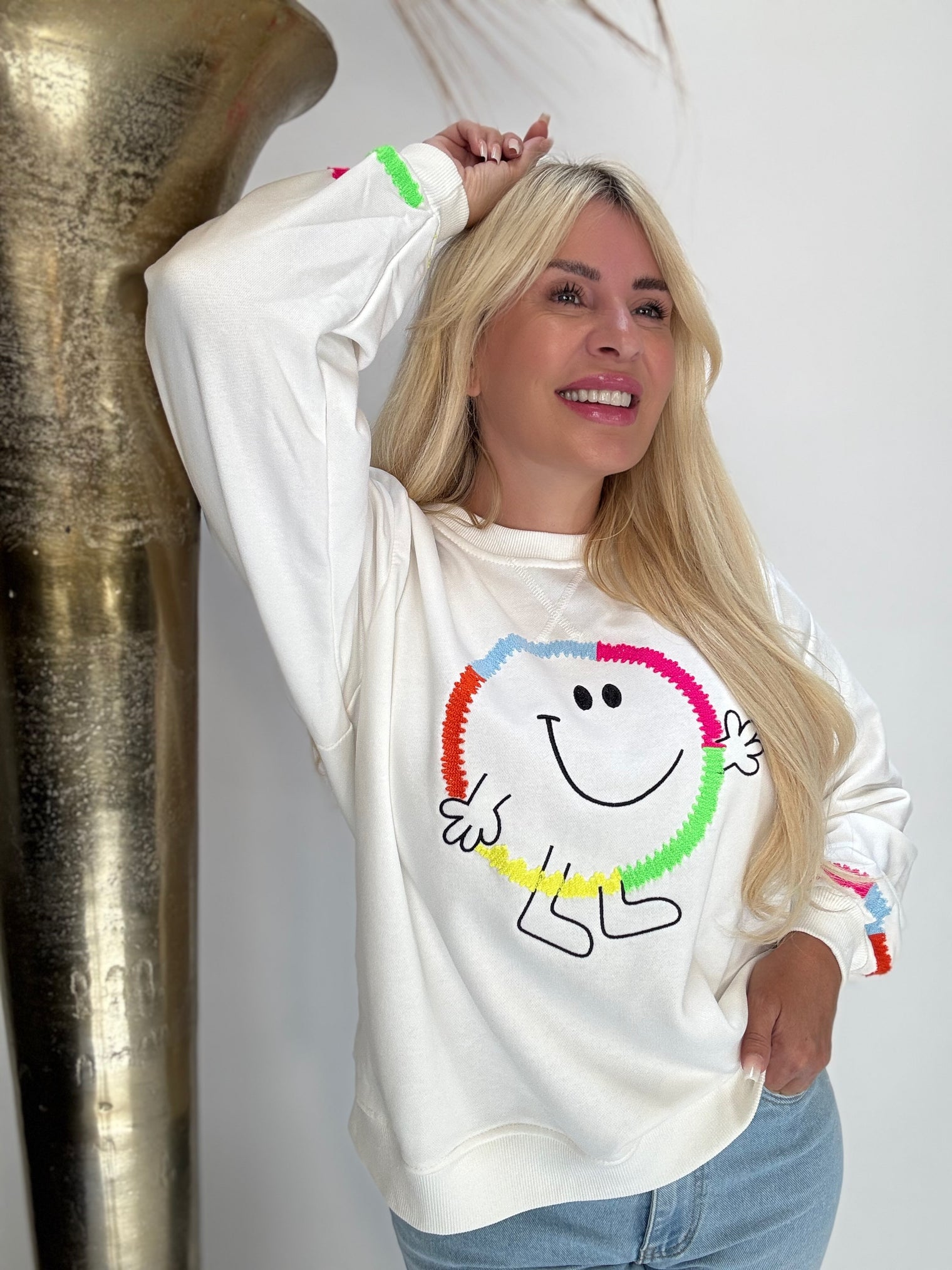 Sweater Smily weiß Good Vibes