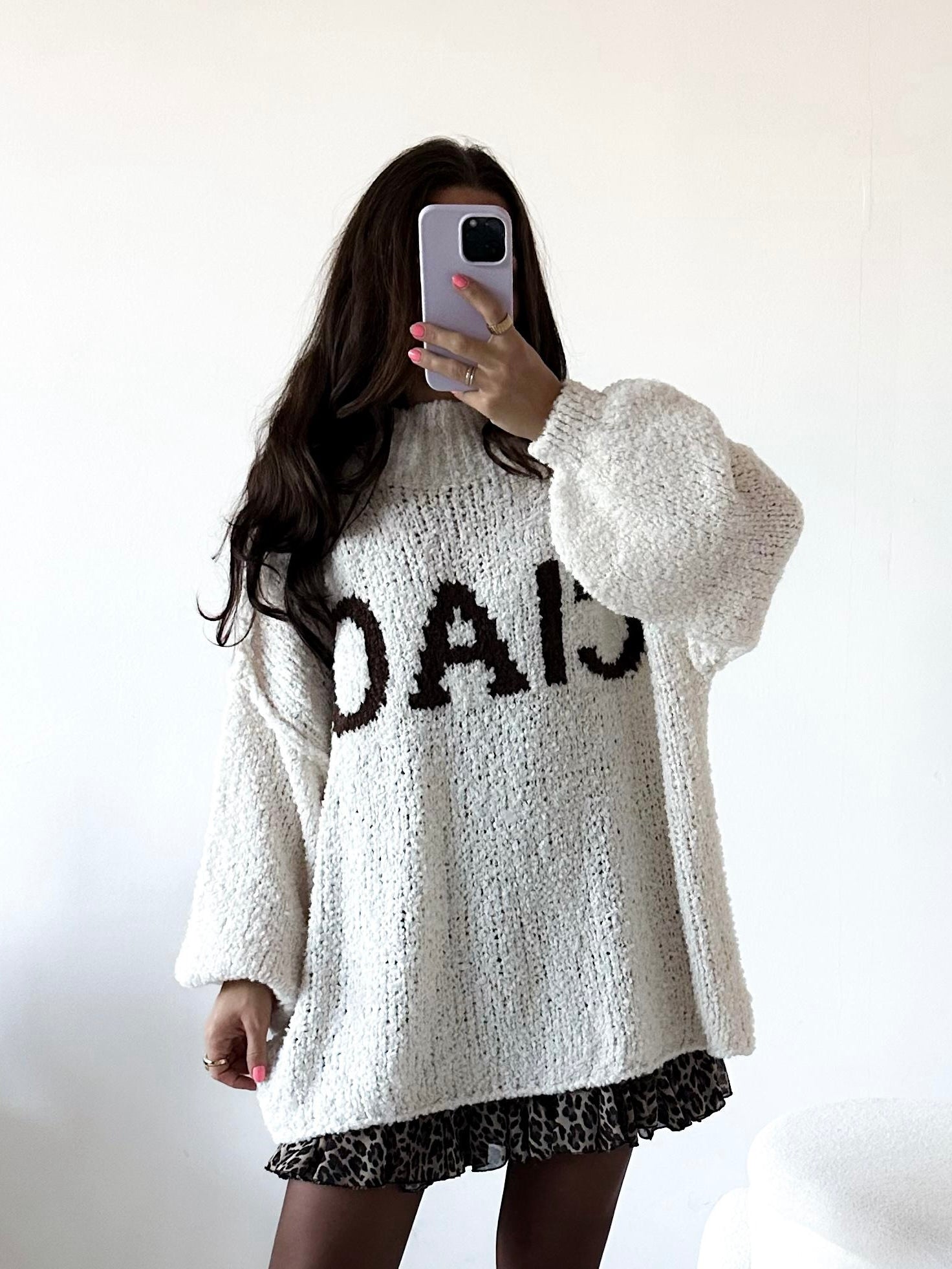Pullover Bouclé Creme mit Chokolate