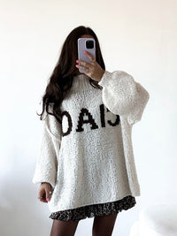 Pullover Bouclé Creme mit Chokolate