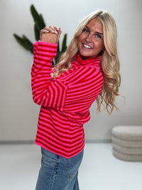 Zipper Strickjacke mit leicht ausgestelltem Ärmel pink/rot