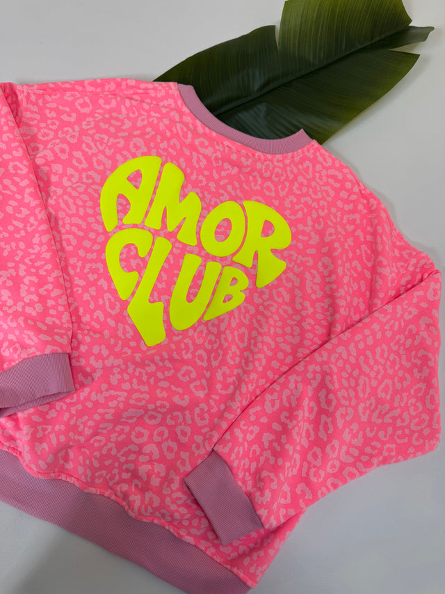 Sweater mit Rückenprint AMOR CLUB pink leo
