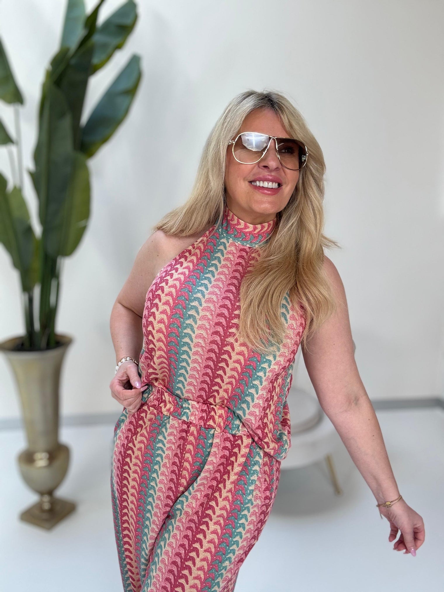 Top ELEGANT MODE rot/pink/petrol/creme