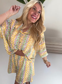 Sommer Bluse kurzarm SUMMER HOT flieder/mint/gelb