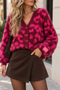 Strickjacke mit Knopfleiste burgundy/pink LEO