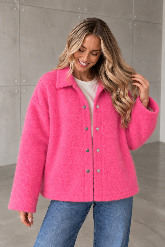 Hemd Jacke FLUFFY PINK mit Druckknöpfen