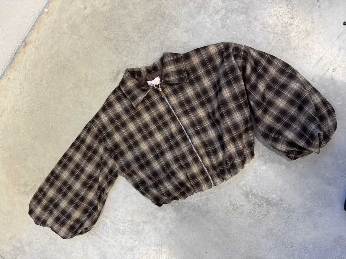 Cropped Flanell Jacke KARO chocolate/beige