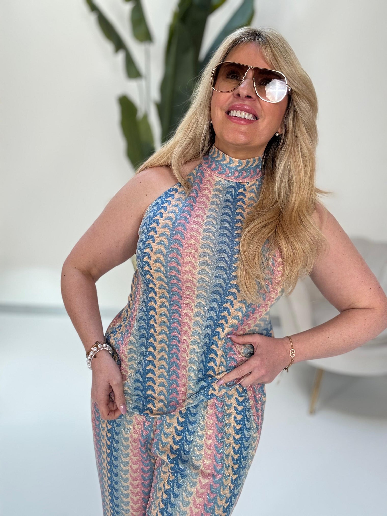 Top ELEGANT MODE hellblau/dunkelblau/beige/rosa