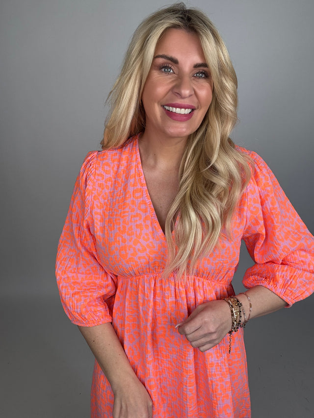 Musselin Kleid langarm rosa LEO LOVER orange