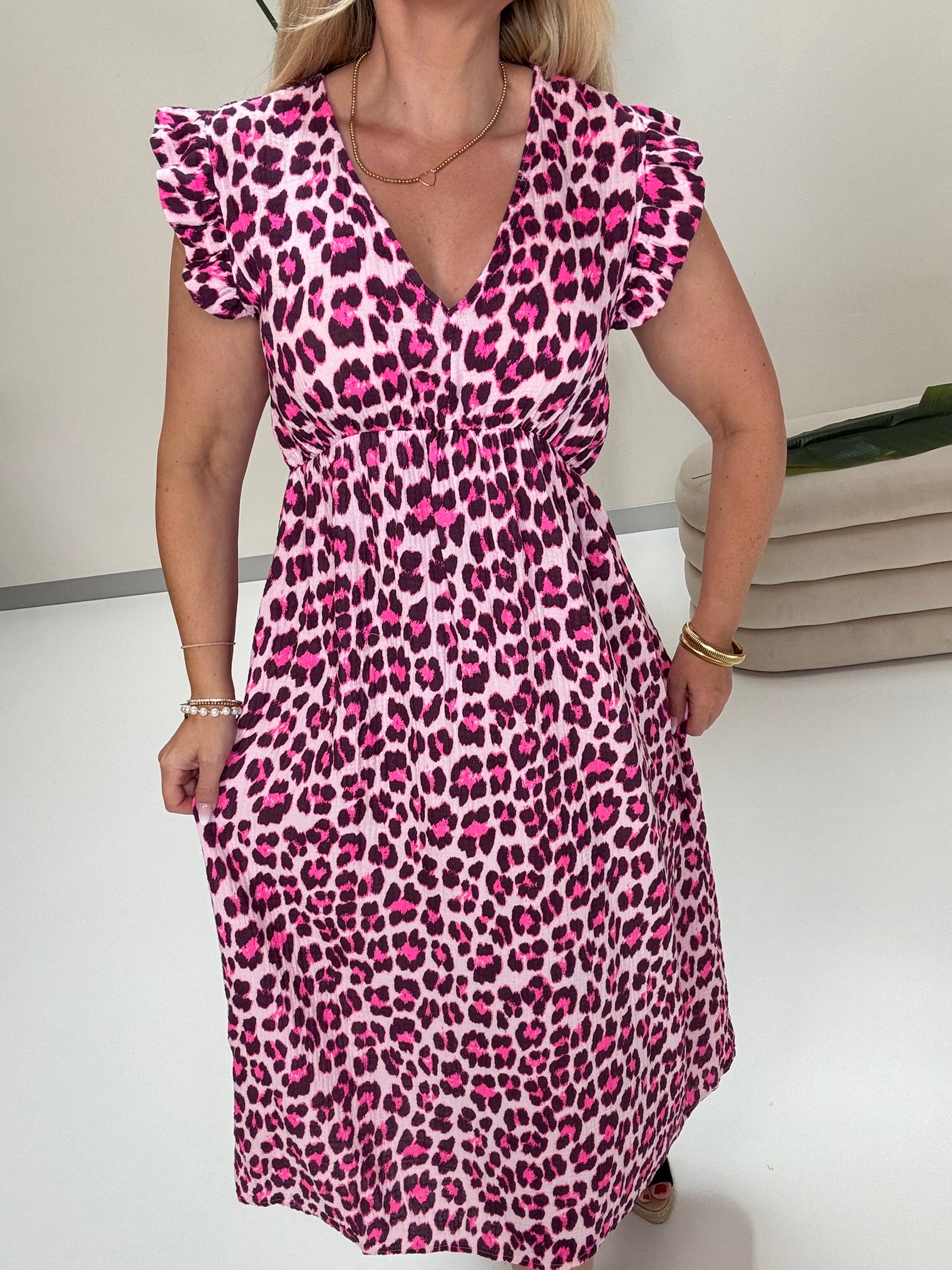 Signature Boho Musselin Kleid rosa LEO POWER fuchsia/burgundy