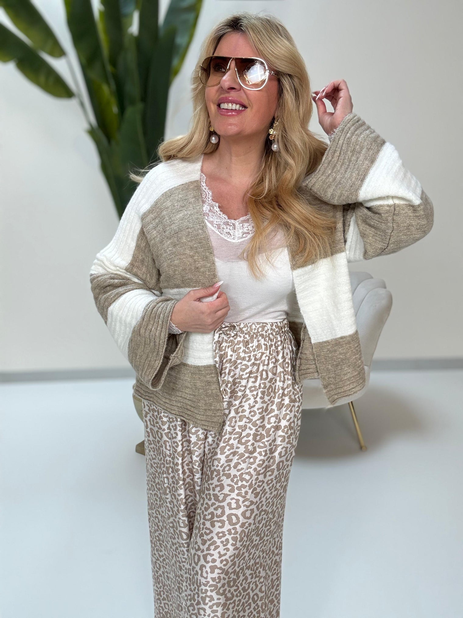 Cardigan BIG BLOCK STRIPES weiß/beige