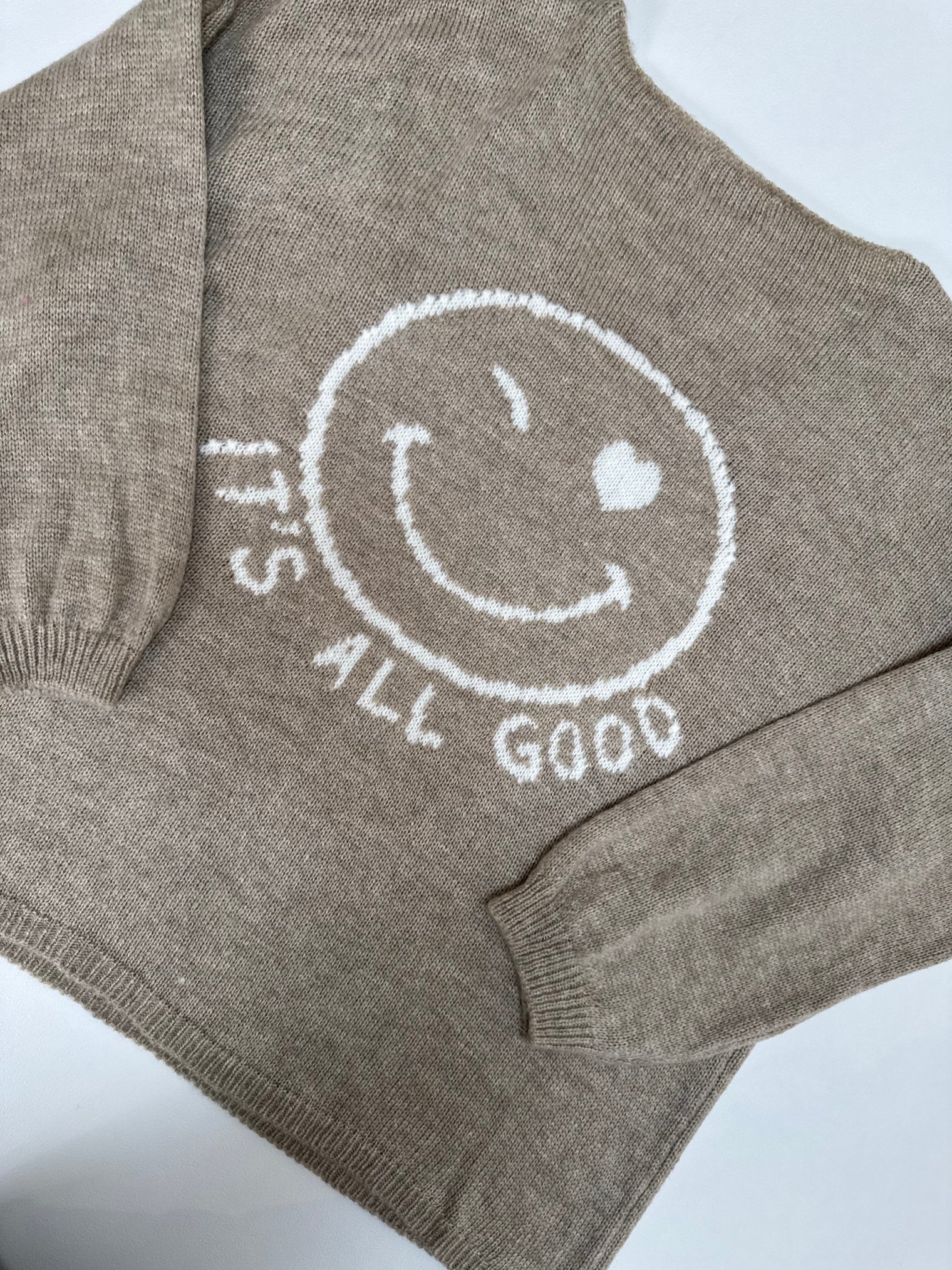 Oversize Strickpullover mit Smiley&Rückenprint beige/creme