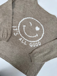 Oversize Strickpullover mit Smiley&Rückenprint beige/creme