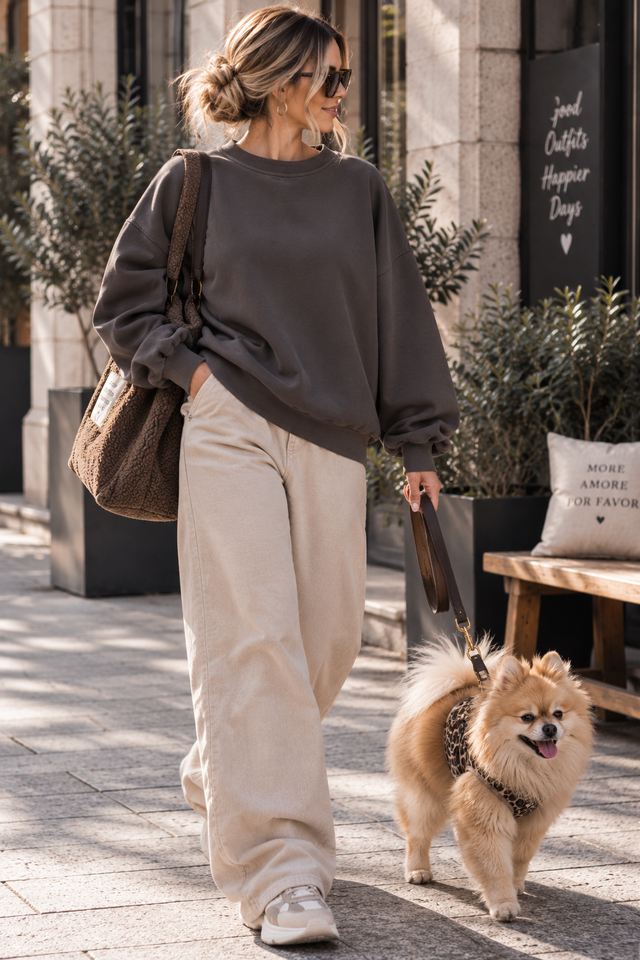 Sweater mit Rückenprint DOG MOM dunkelgrau