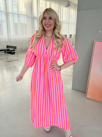 Musselin Kleid rosa NEON Streifen